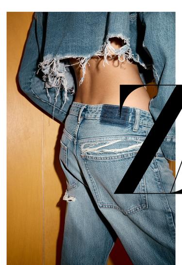 TRF RIPPED MID-WAIST BOYFRIEND JEANS - Blue by Zara