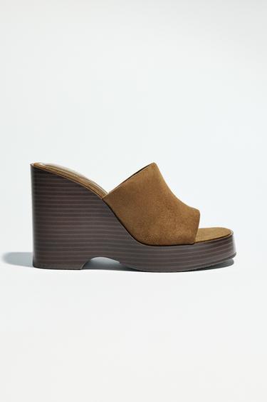 CUÑA PLATAFORMA ANTE - Marrón de Zara