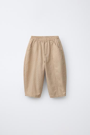 CHECK SEERSUCKER BALLOON TROUSERS - Mid-ecru by Zara
