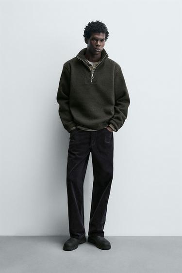 TEXTURED QUARTER-ZIP SWEATSHIRT - Dark green by Zara