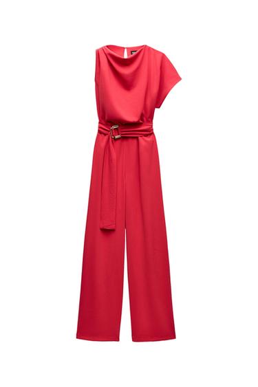 ASYMMETRIC CREPE JUMPSUIT WITH BUCKLE