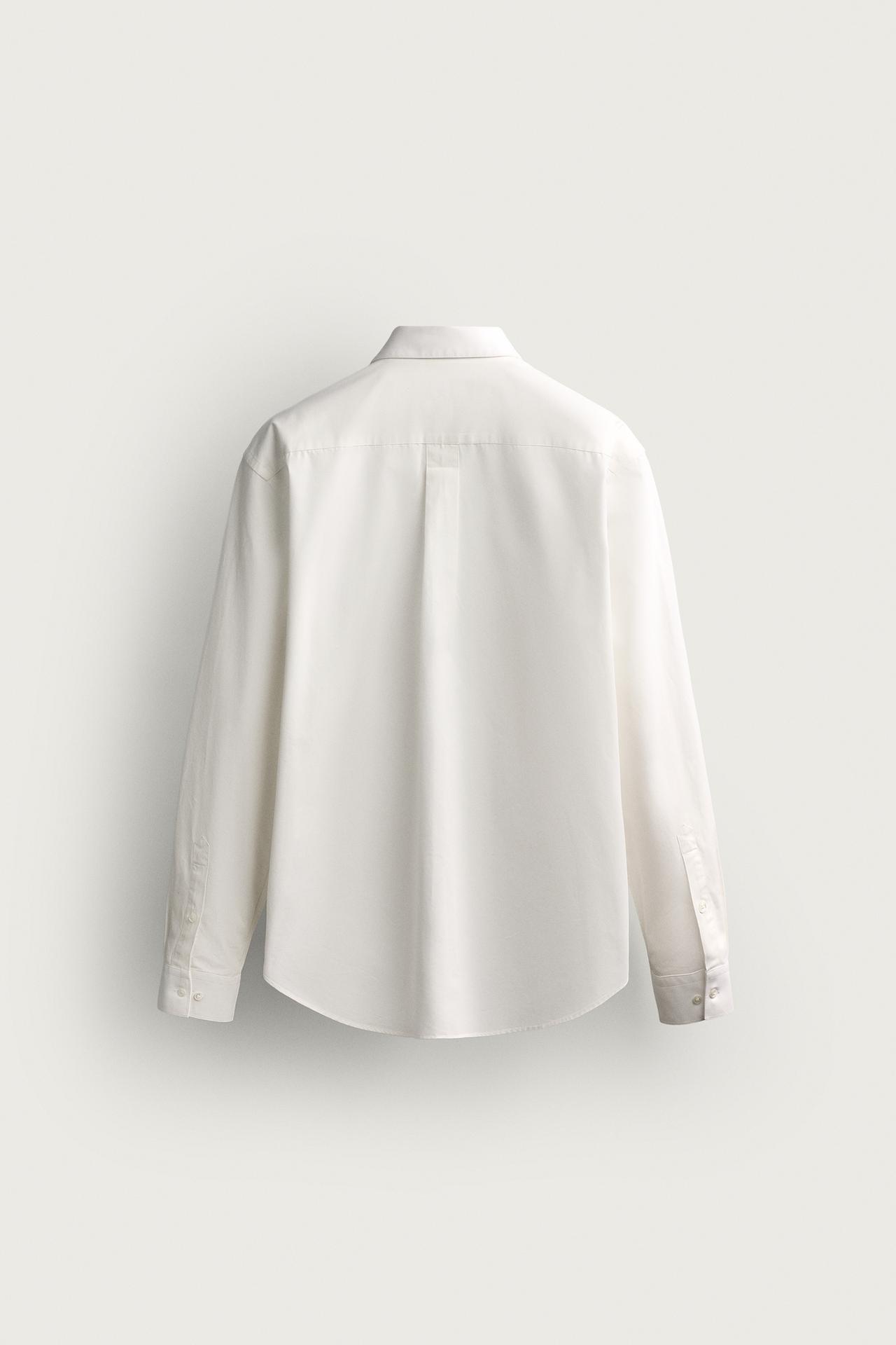 STRIPED POPLIN SHIRT — Oyster-white