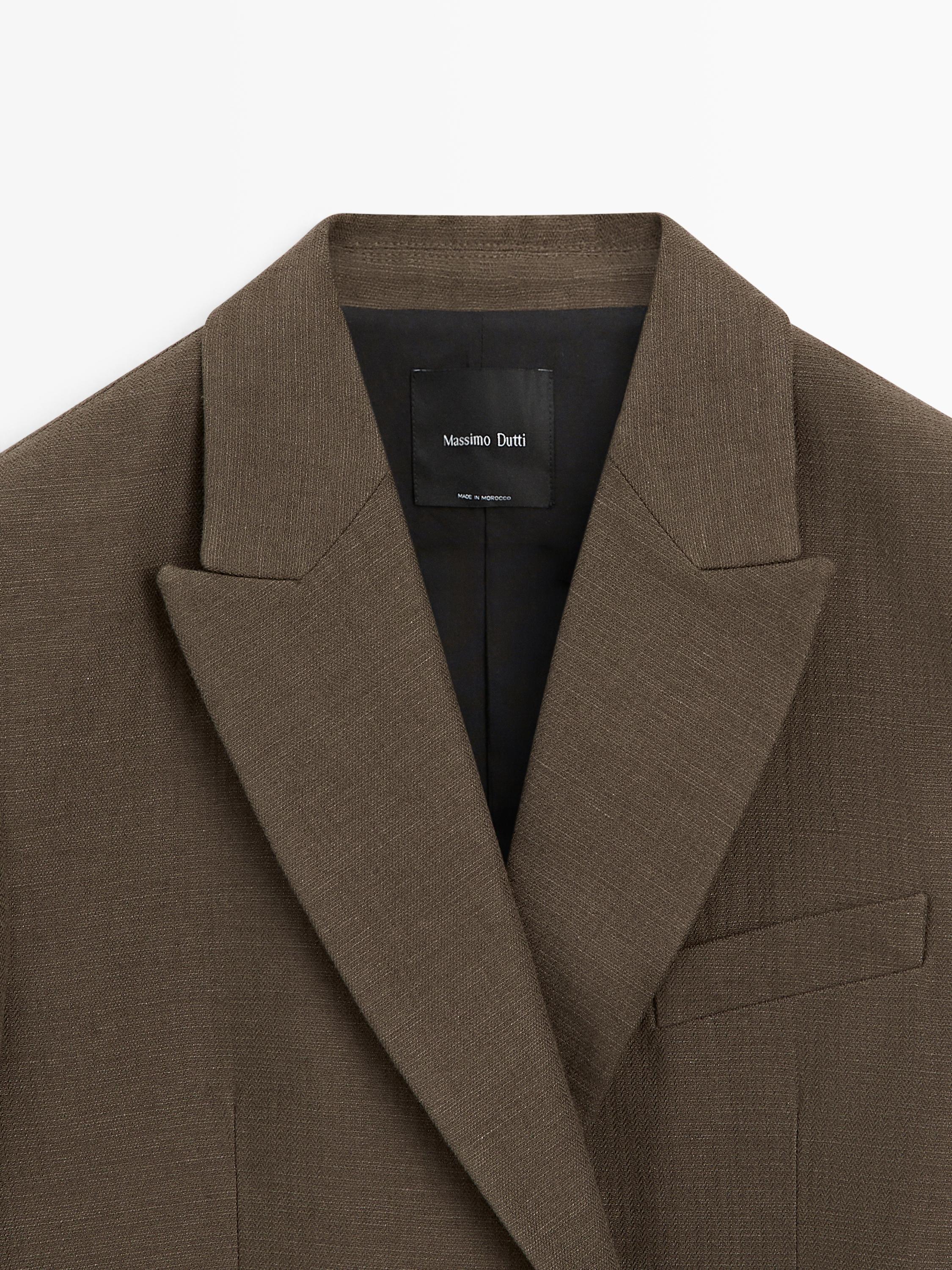 Double-breasted cotton blend blazer with tie detail