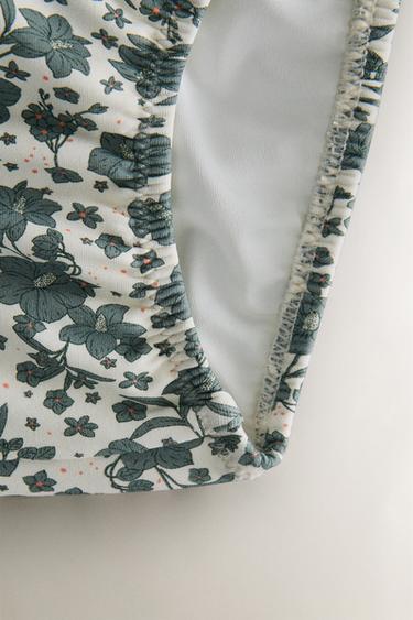 CHILDREN'S TROPICAL FLORAL RUFFLED BEACH BIKINI BOTTOMS - Ecru / Green by Zara - Image 3