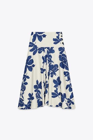 ZW COLLECTION FLORAL MIDI SKIRT - Ecru / Blue by Zara - Image 6