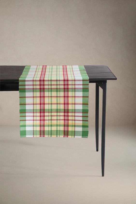 COLOURED CHECK TABLE RUNNER - أخضر الخاص بـ Zara - صورة 0