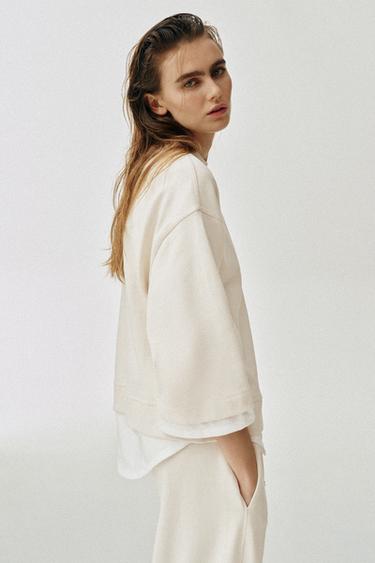 CONTRAST LONG SLEEVE SWEATSHIRT - Ecru by Zara