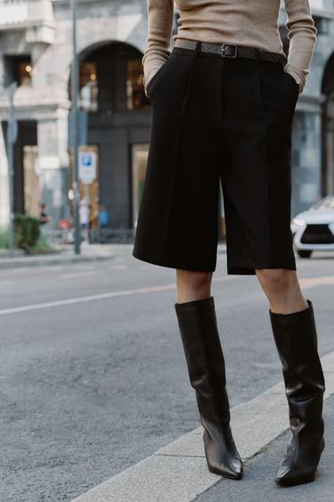 Zara LONG SHORTS WITH BELT - Black