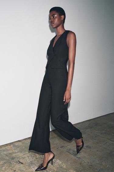 LONG CREPE JUMPSUIT WITH WAISTCOAT DETAIL - Black by Zara - Image 1