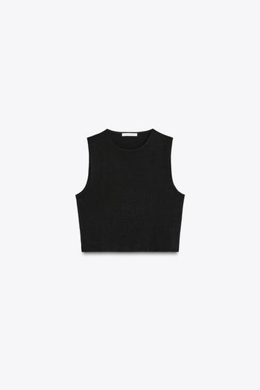 Zara COTTON CROPPED TOP - Black
