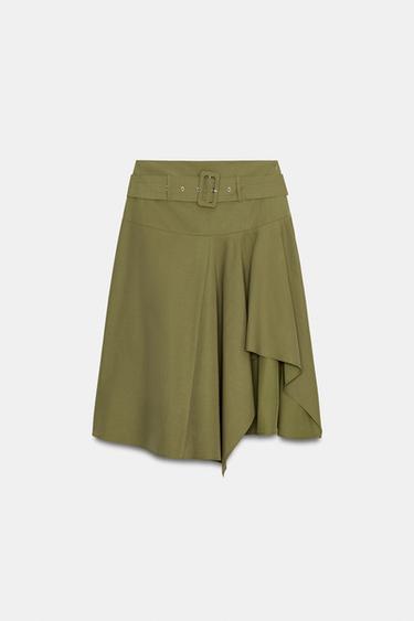 MIDI SKIRT WITH BELT - Khaki by Zara - Image 1