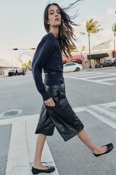 LONG FAUX LEATHER BERMUDA SHORTS - Black by Zara - Image 1