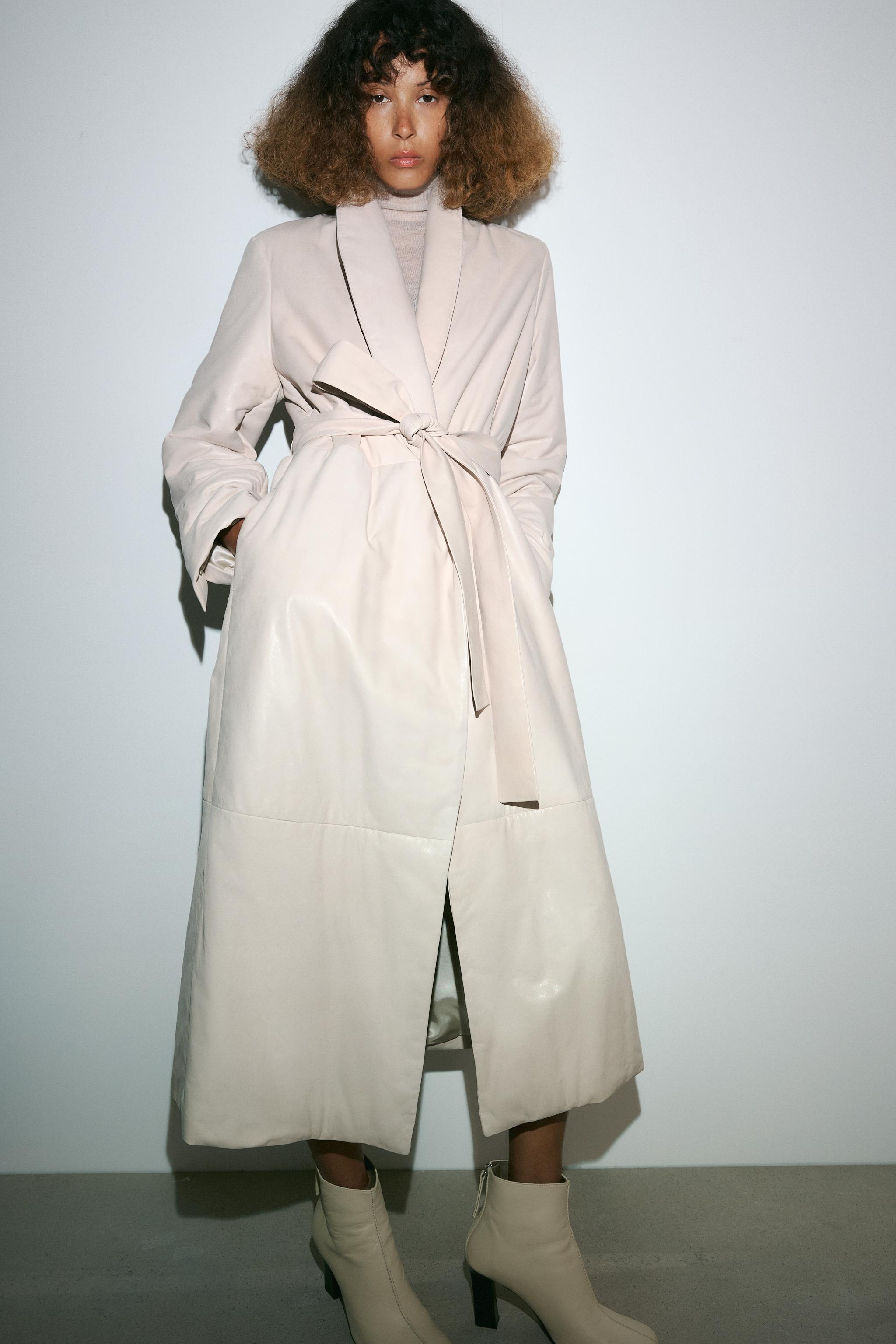 ZW COLLECTION LIMITED EDITION QUILTED LEATHER COAT - Ecru | ZARA Spain