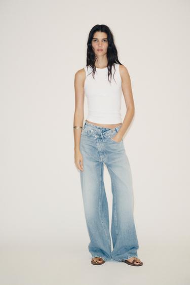 TRF WIDE-LEG HIGH-WAIST JEANS WITH CROSSOVER WAIST - Light blue by Zara - Image 0