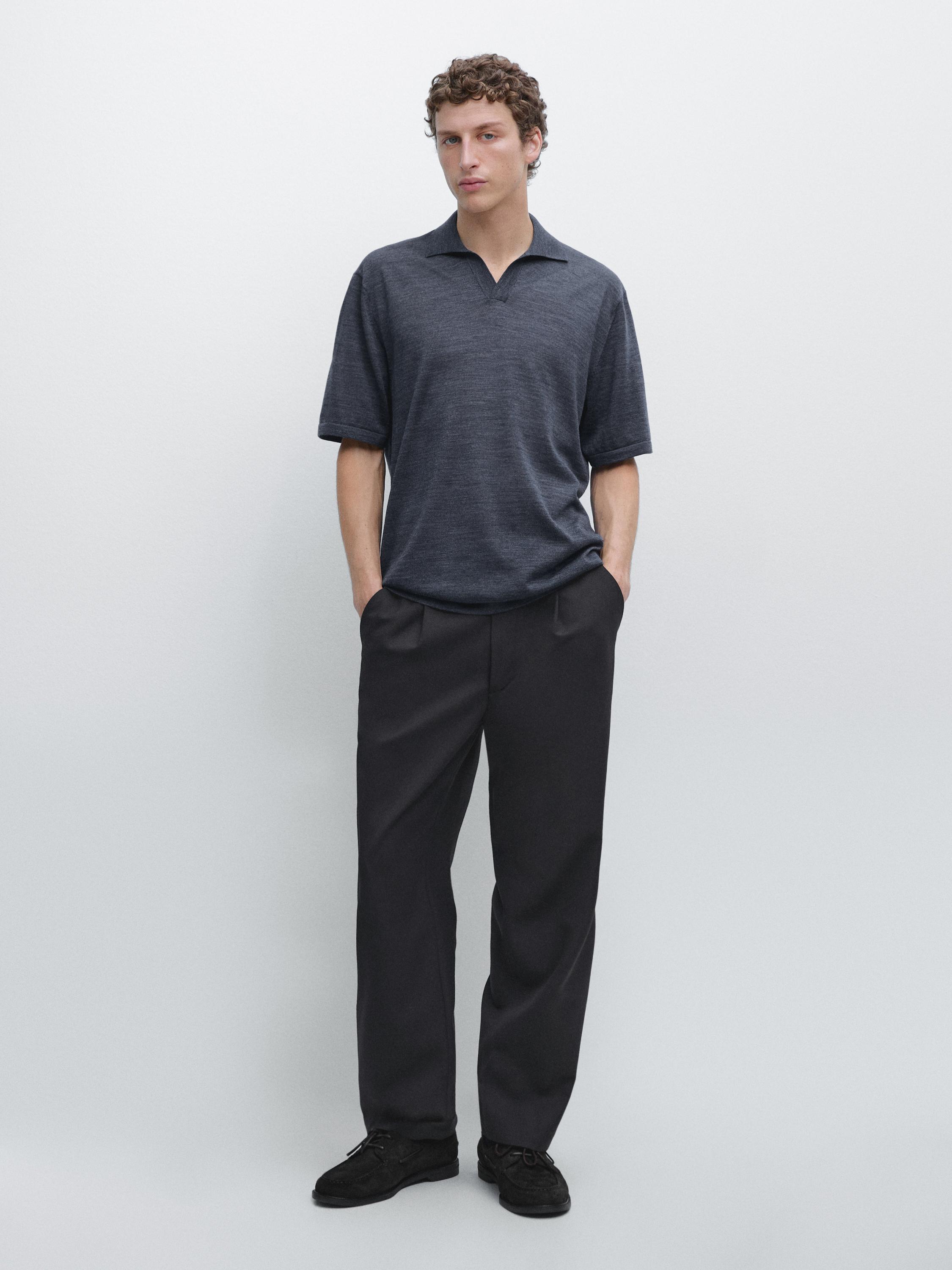 Knit V-neck polo shirt — Electric blue