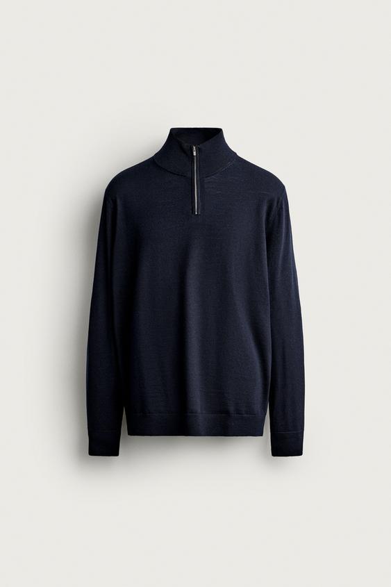PULL 100 % LAINE À COL ZIPPÉ - Bleu marine de Zara - Image 6