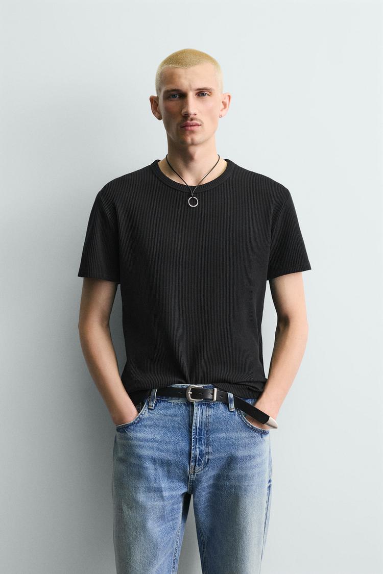 ZARA SLIM FIT TEXTURED KNIT T-SHIRT