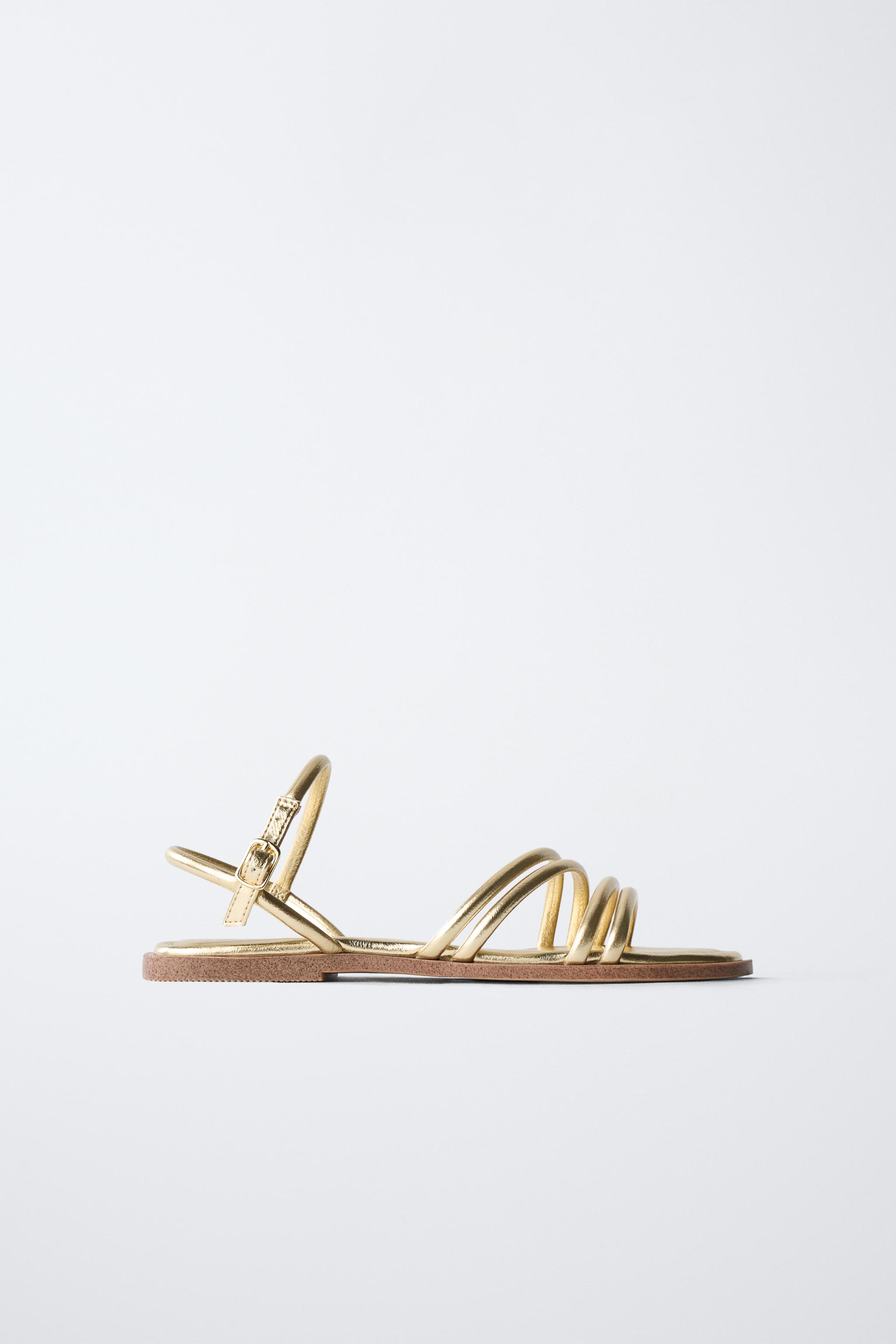 METALLIC STRAP SANDALS Gold ZARA Australia - Main Image