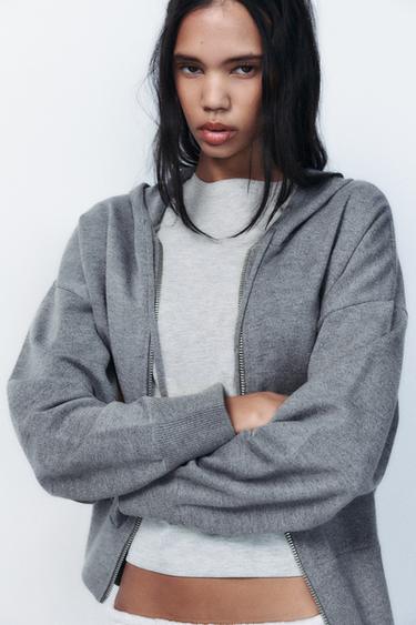 KNITTED HOODIE - Grey by Zara - Image 1