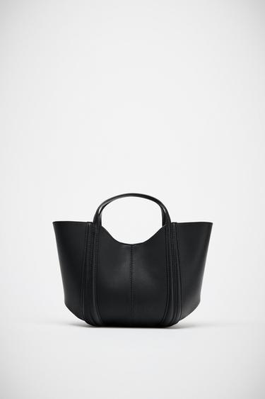 Zara MINI CITY BAG WITH TOPSTITCHING - Black