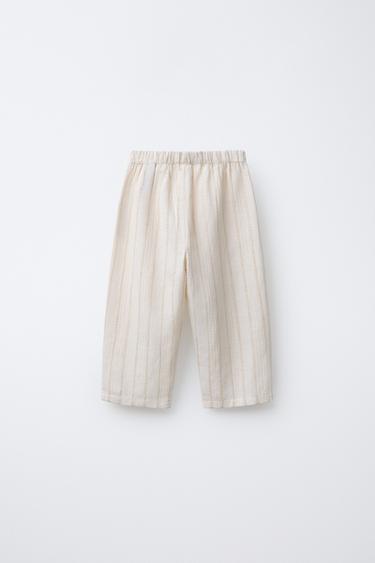 PANTALON DROIT À RAYURES TEXTURÉES - Écru de Zara