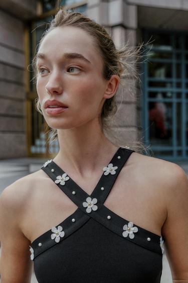 BODY HALTER STRETCH FLEURS - Noir de Zara - Image 3