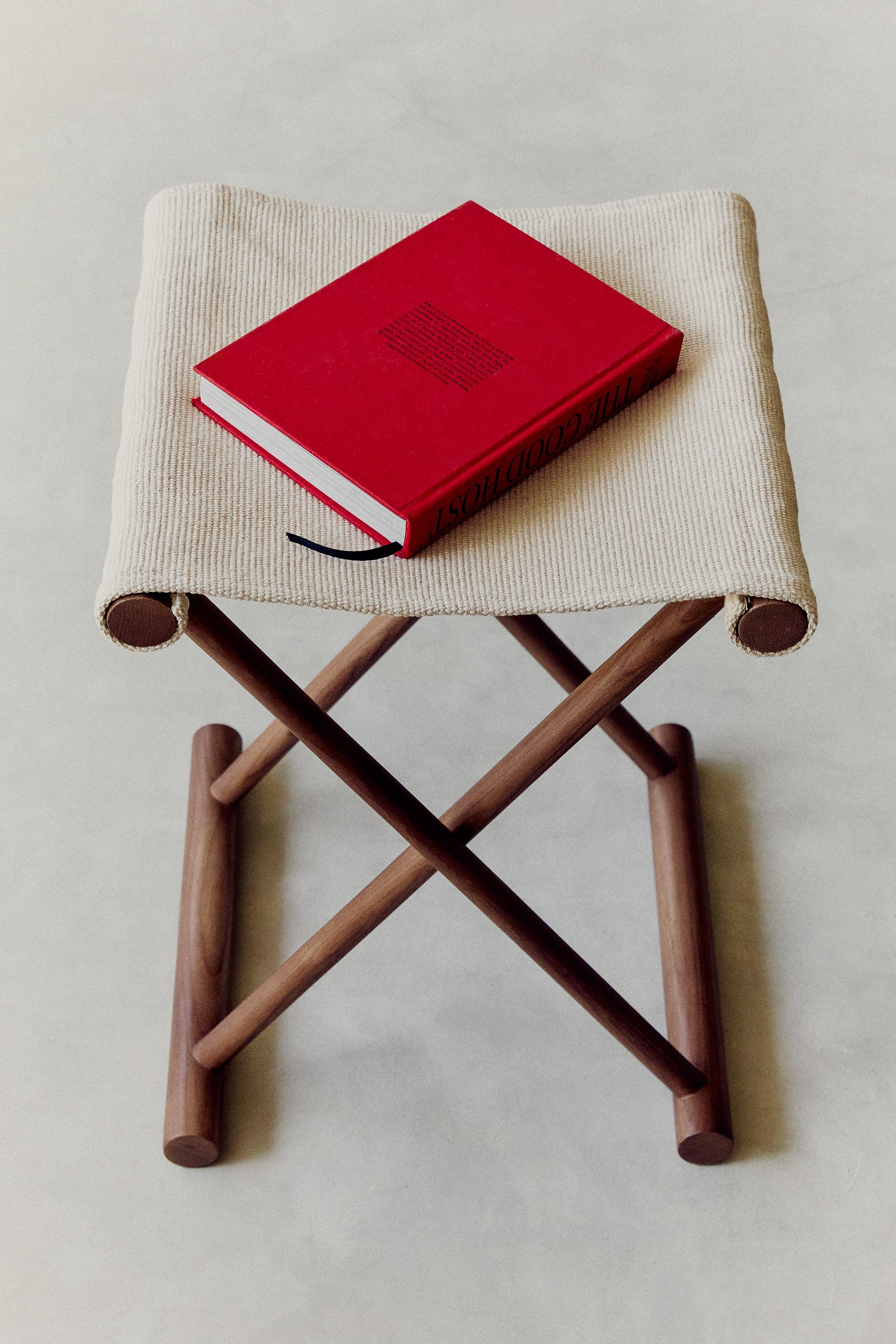 FOLDING ASH WOOD AND COTTON STOOL — Ecru