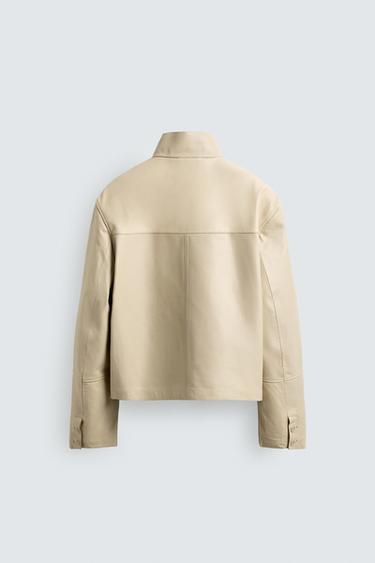 BLOUSON EN CUIR ZIPPÉ - Écru de Zara - Image 6