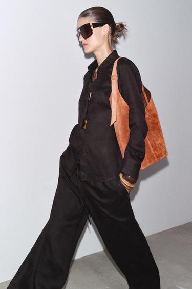 Zara LEATHER MAXI BUCKET BAG WITH HANDLE DETAIL - Orange - Image 0