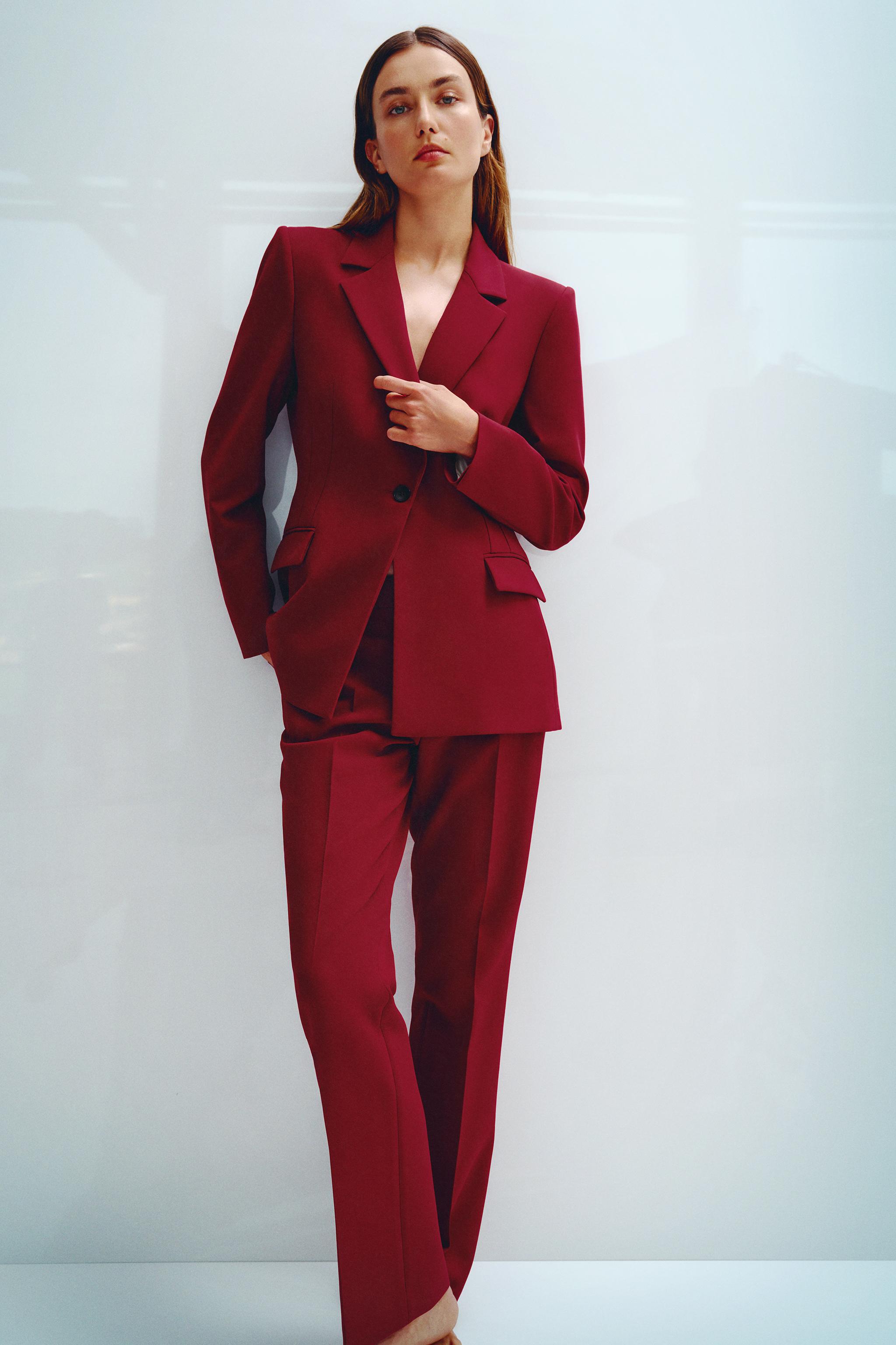 Traje Chaqueta Rojo Mujer Zara Esmoquin Traje Rojo Mujer Zara