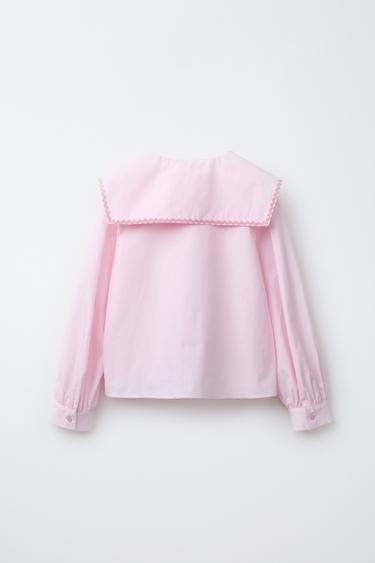 WAVY TRIM PETER PAN COLLAR SHIRT - Pink by Zara - Image 1