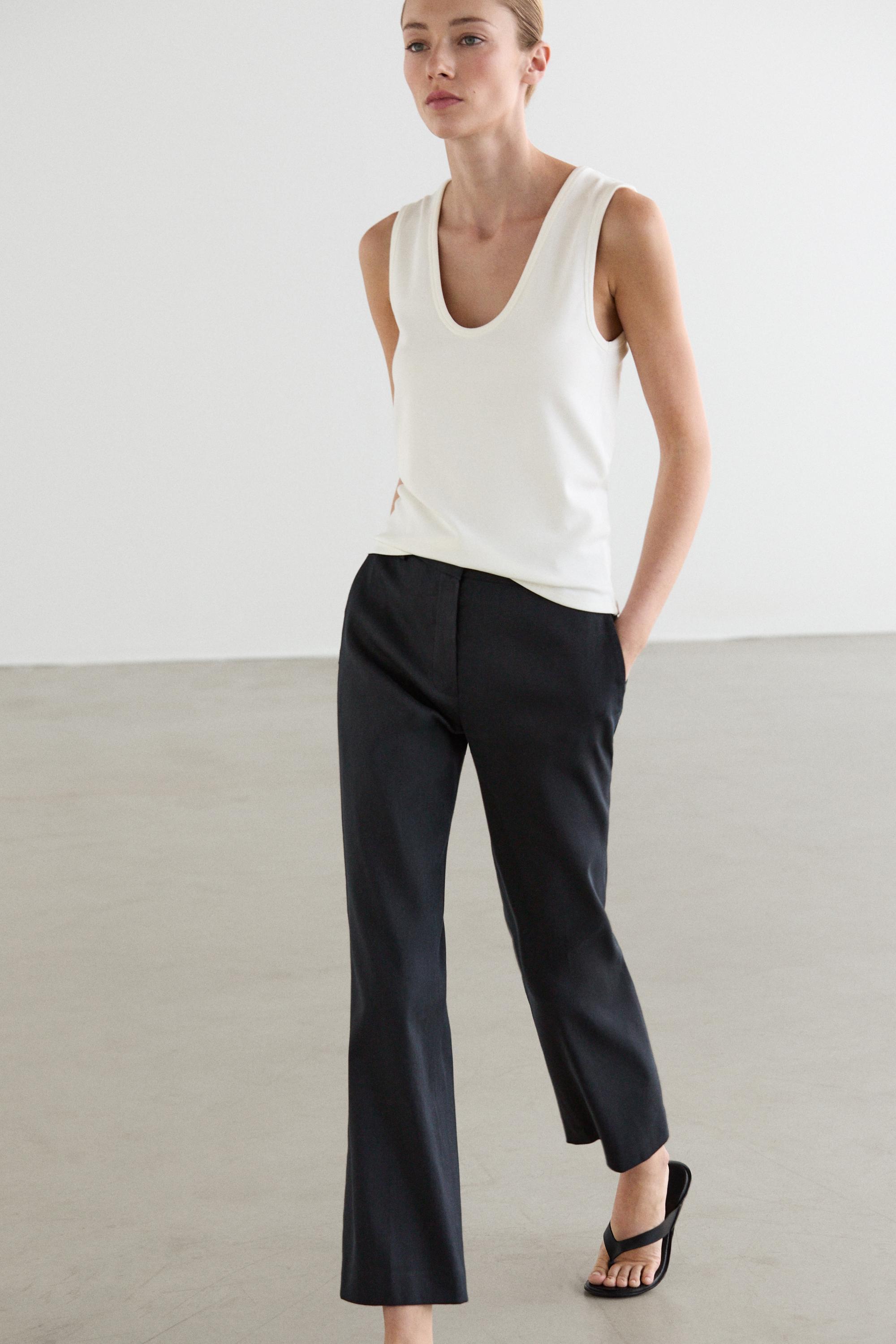 Straight-leg linen blend trousers — Navy blue