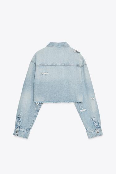 SURCHEMISE COURTE EN JEAN TRF DÉCHIRÉE - Bleu de Zara - Image 6