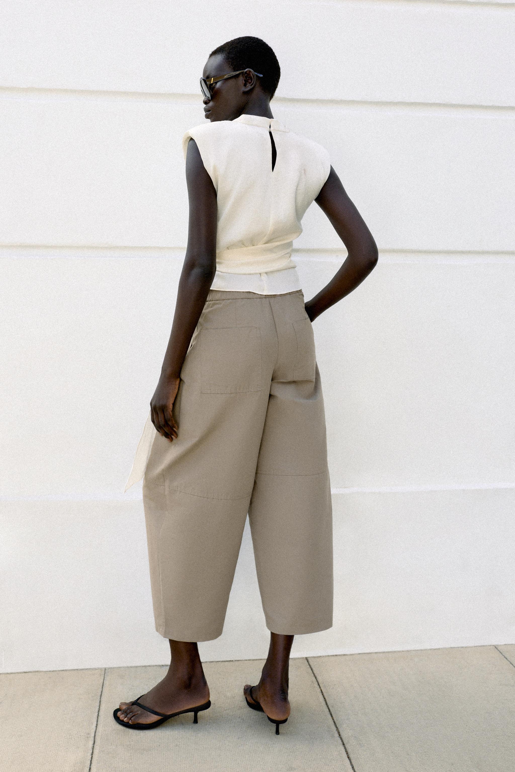 Zara Poplin Barrel Pantolon görsel 5