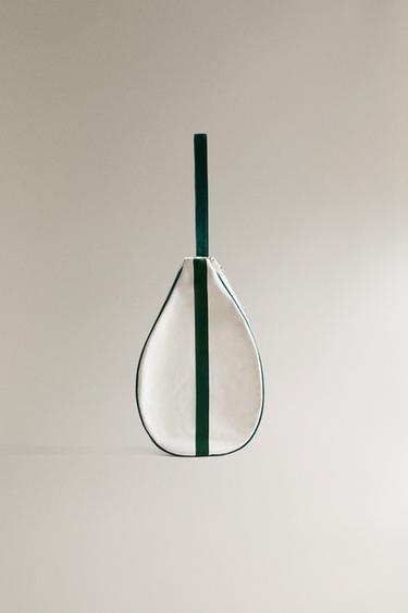 CANVAS TENNIS RACKET CASE - Ecru / Green by Zara