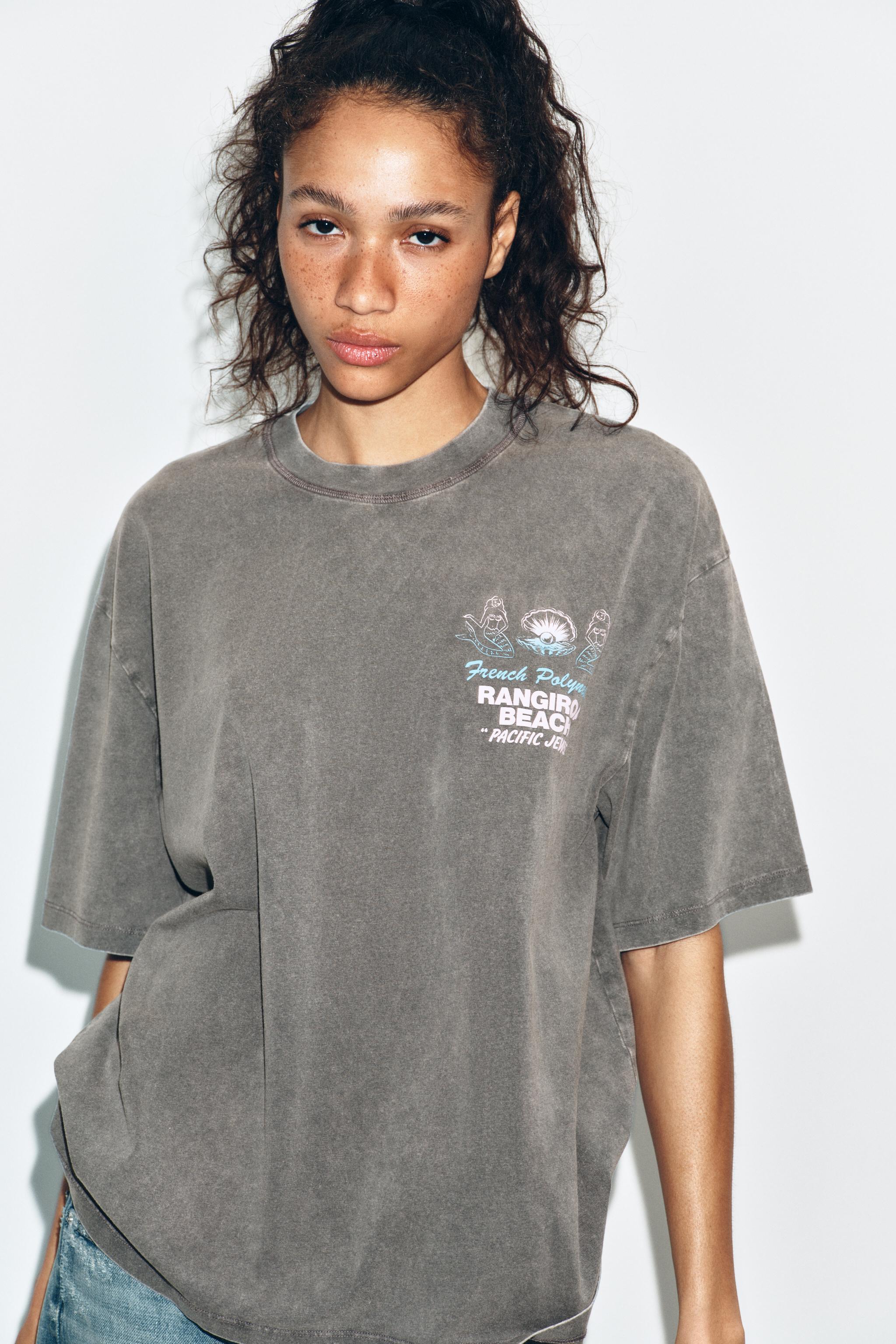 WASHED EFFECT TEXT T-SHIRT - Anthracite grey | ZARA Canada