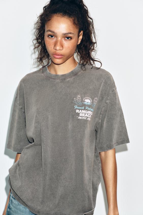 WASHED EFFECT TEXT T-SHIRT from Zara - $35.90
