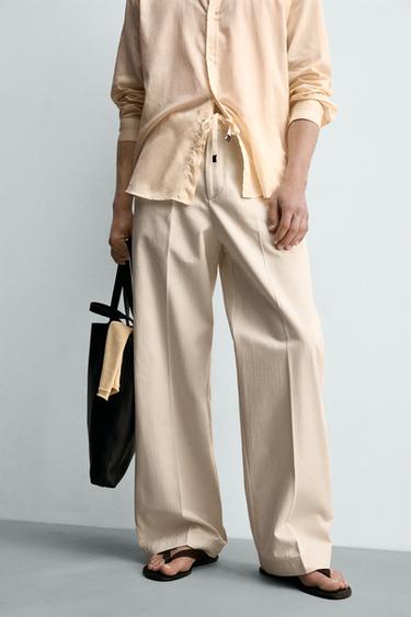 HERRINGBONE STRAIGHT-LEG TROUSERS - Ecru by Zara - Image 4