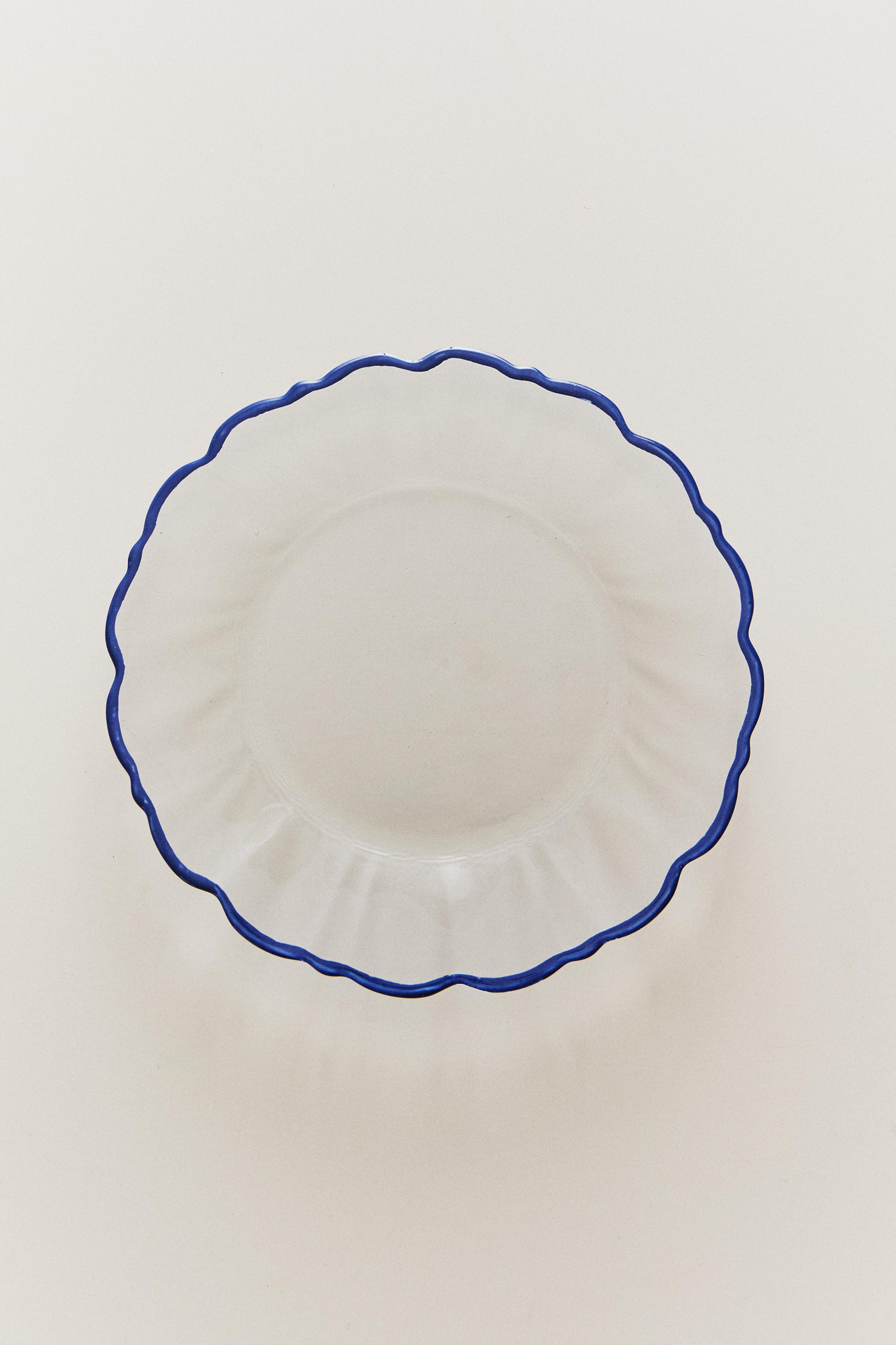 GLASS DESSERT PLATE WITH CONTRASTING RIM — Blue