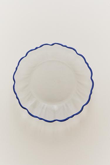 GLASS DESSERT PLATE WITH RIM - Blue by Zara