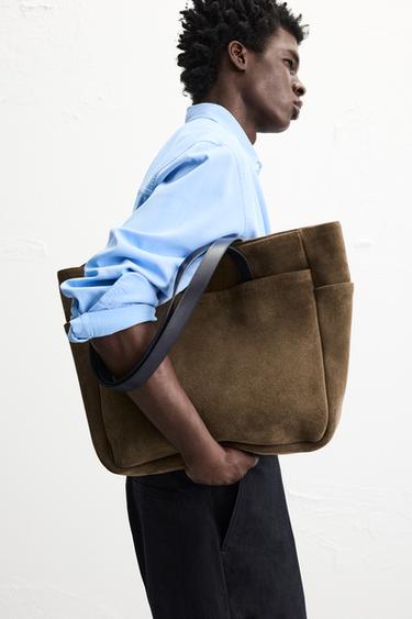 LEATHER SHOPPER BAG - Green by Zara