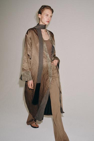 ZW COLLECTION JACQUARD KIMONO WITH SCARF - Pale pink by Zara