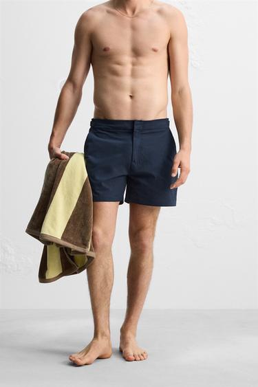 REGULAR TEXTURED SWIMMING TRUNKS - Navy blue by Zara - Image 1