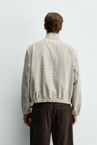 CROPPED FIT CHECK TEXTURED JACKET - Ecru / Black by Zara - Image 3