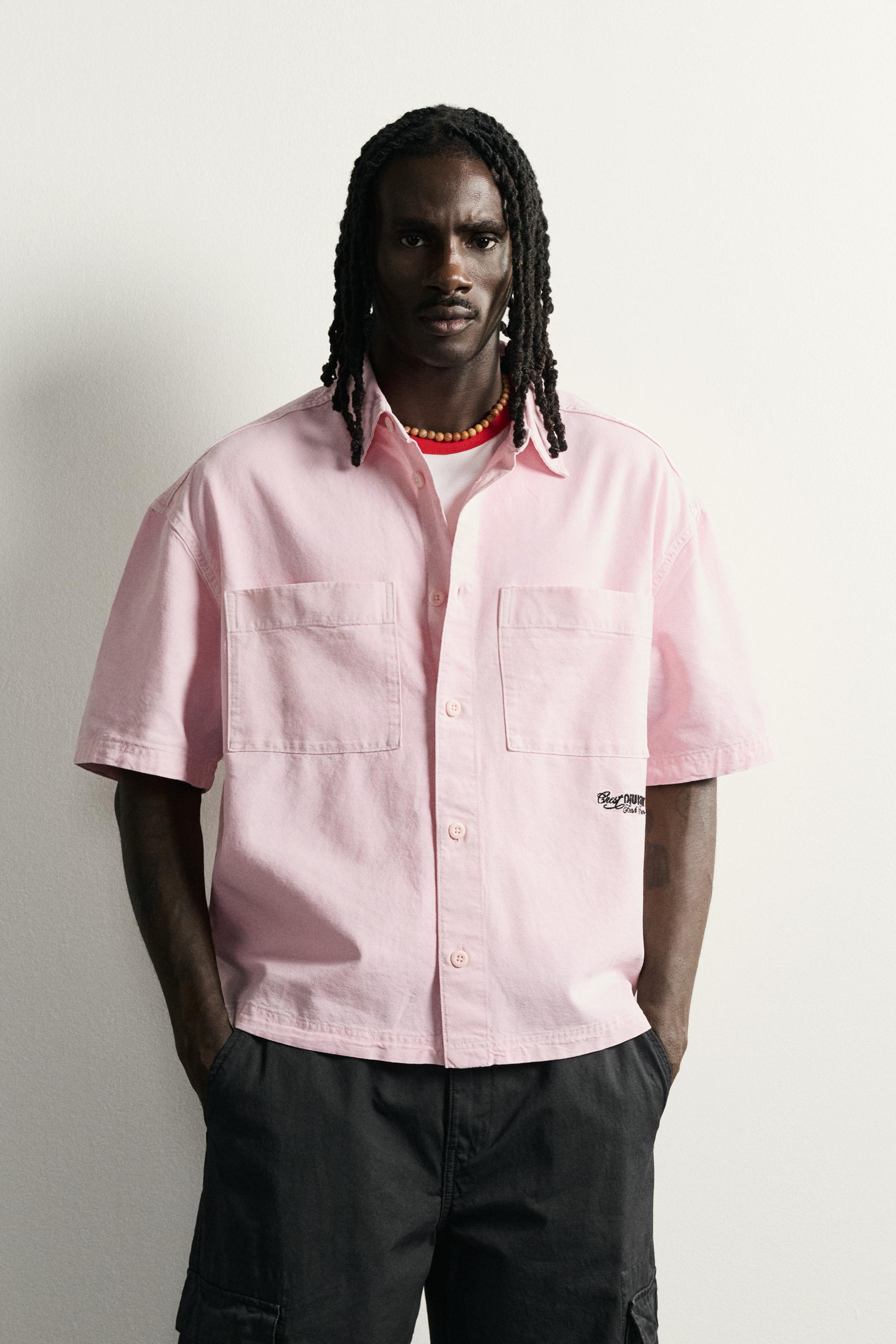 CONTRASTING RELAXED FIT SHIRT — Pink