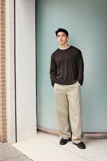 Zara 撞色邊飾針織衫 - 棕色