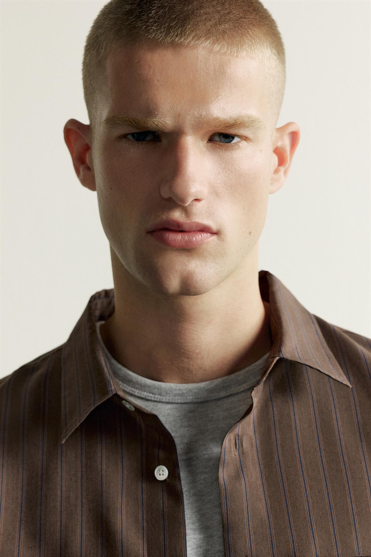Мужская рубашка Zara Striped Fluid, цвет: Тёмный коричневый — фото 7