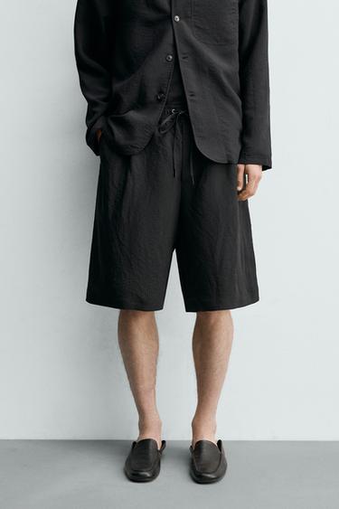 STRIPED JACQUARD FLOWING BERMUDA SHORTS - Black by Zara