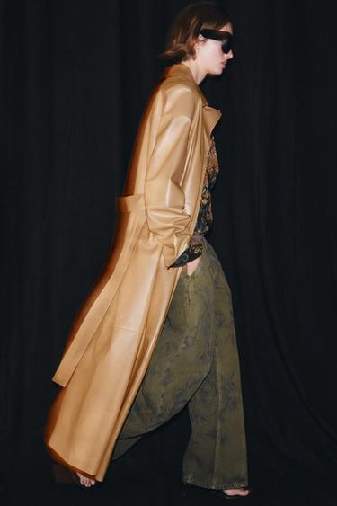 ZW COLLECTION 100% LEATHER BELTED COAT - Light camel by Zara