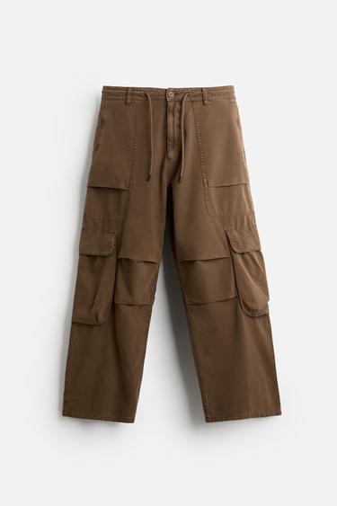 CALÇA PARACHUTE CARGO - Marrom da Zara